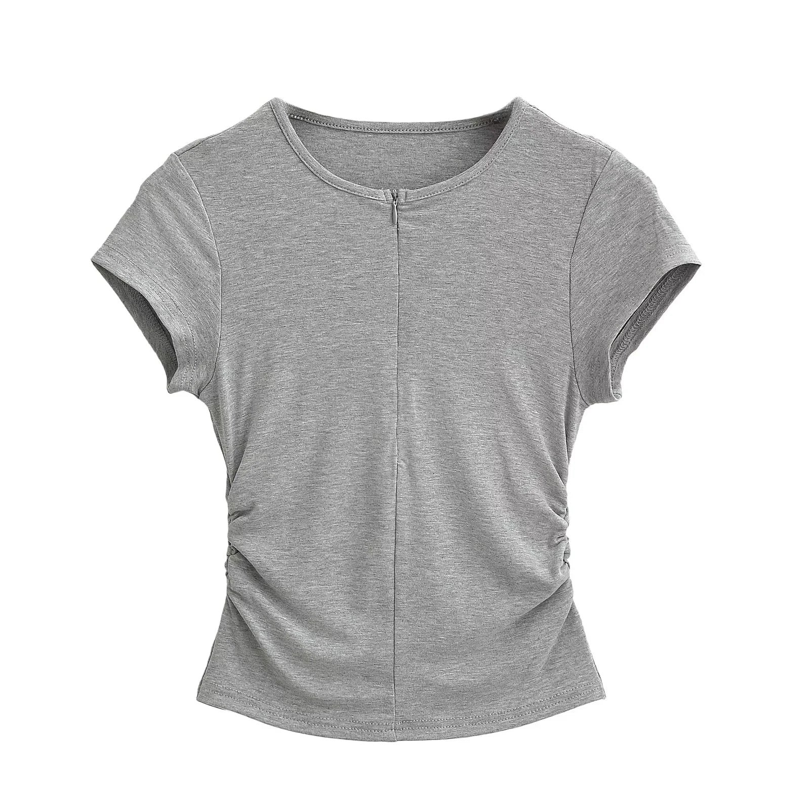 Round neck zipper fake two short sleeved T-shirts