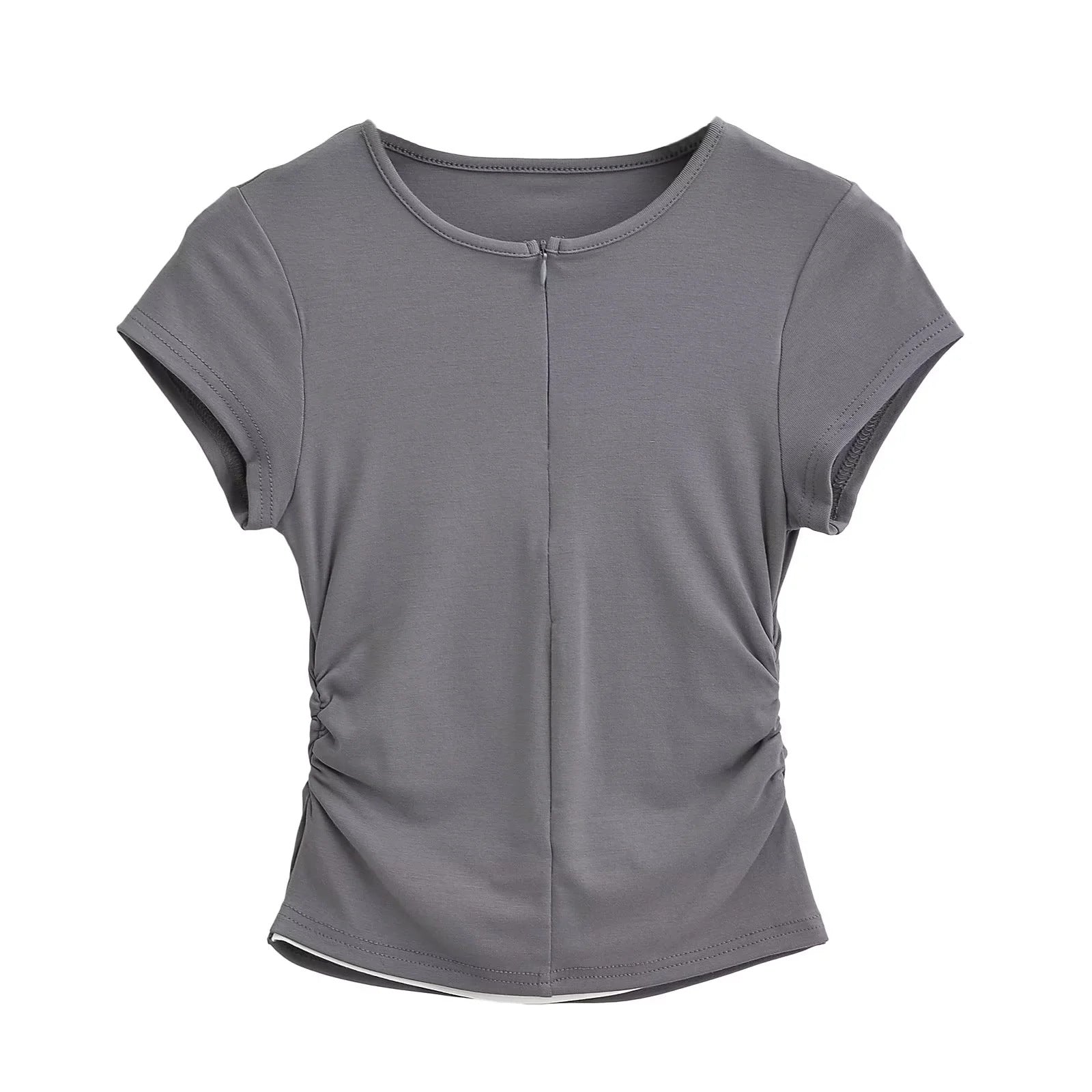 Round neck zipper fake two short sleeved T-shirts