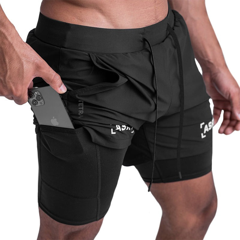 Sports Shorts, Mens American Trendy Brand Anti Glare Double Layer Quick Drying Basketball Pants, Outdoor Running Fitness Capris