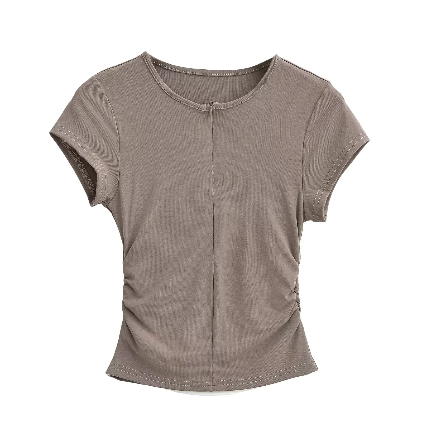 Round neck zipper fake two short sleeved T-shirts