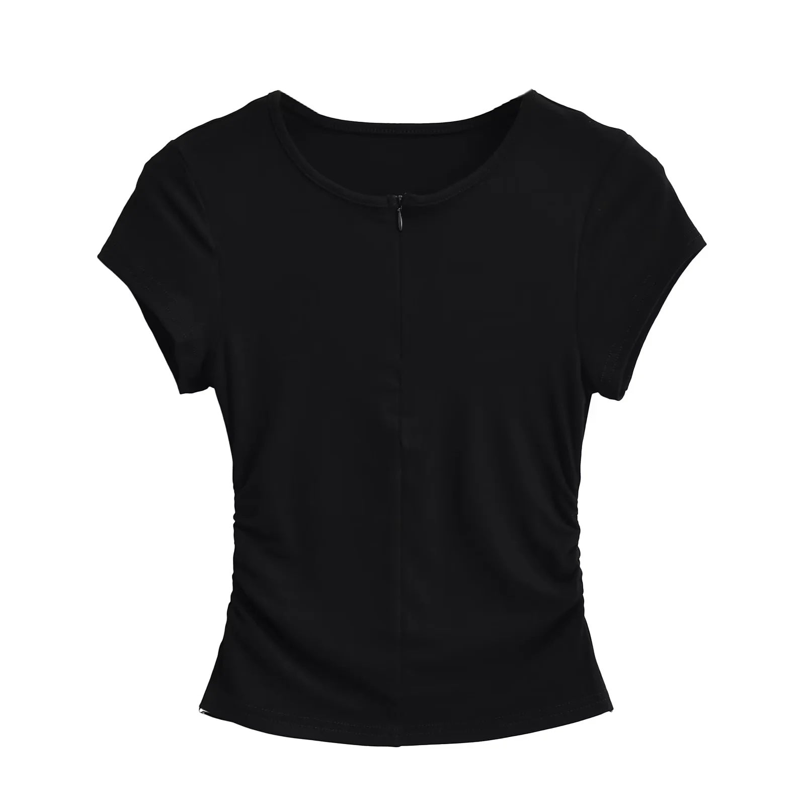 Round neck zipper fake two short sleeved T-shirts
