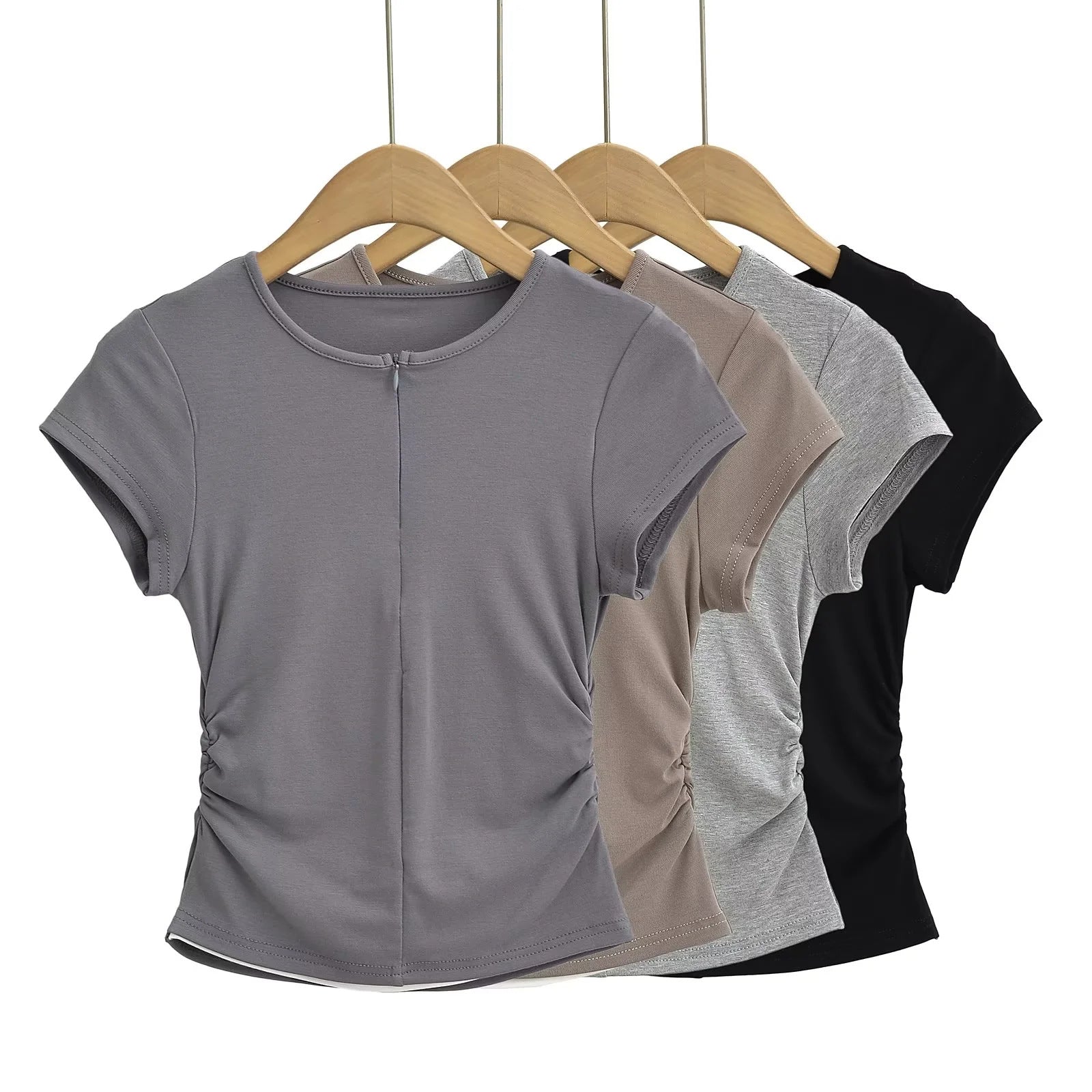 Round neck zipper fake two short sleeved T-shirts
